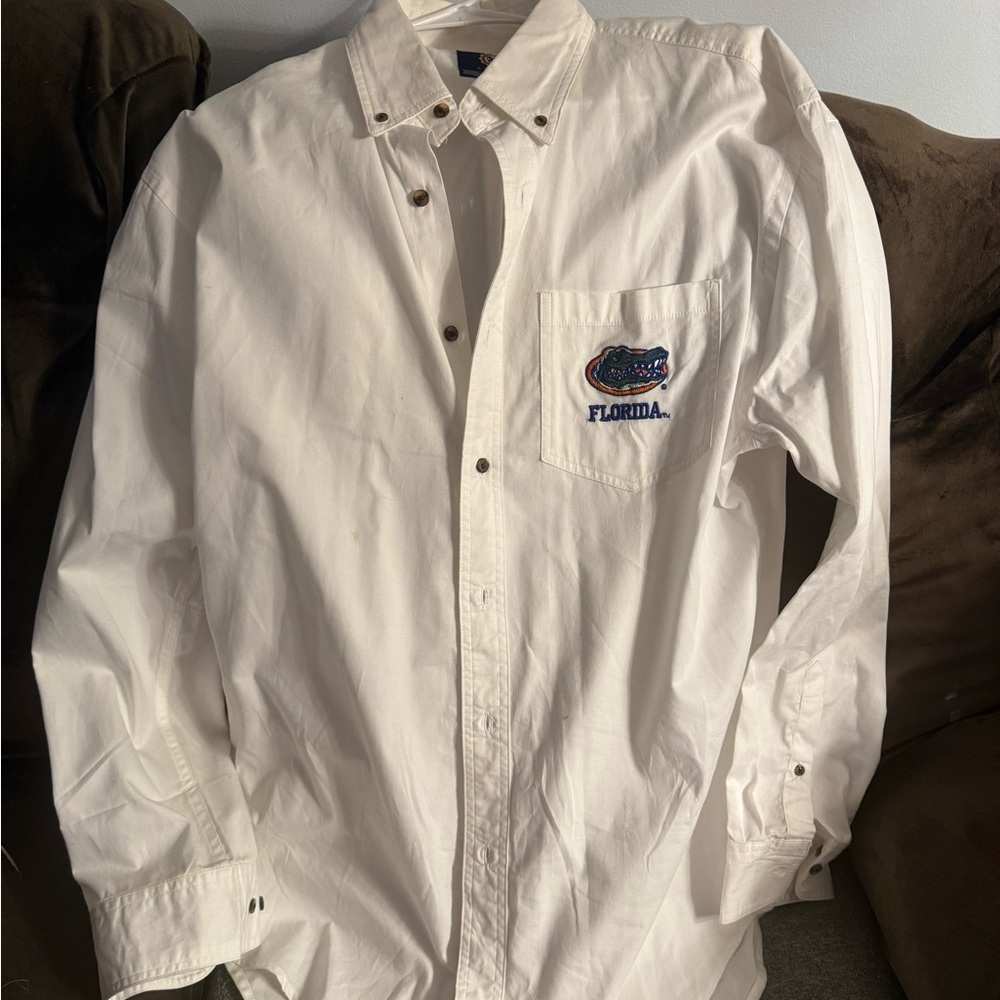 Florida Gators Longsleeve White Dress Shirt XL Embroidered Logo Three Square